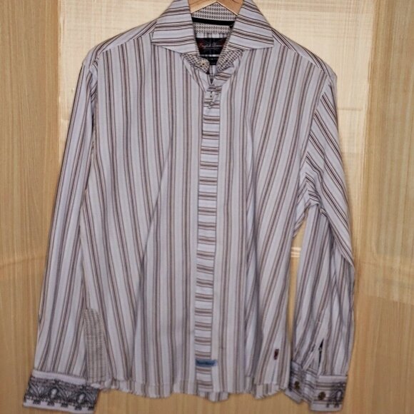 English Laundry Christopher Wick Mens Embroidered Striped Button Down Large - Picture 1 of 9